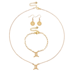Близнецы Комплекты женских браслетов из сплава созвездий, серег и ожерелий с подвесками, золотые, Близнецы, 33x12 мм, 170 мм, 450 мм