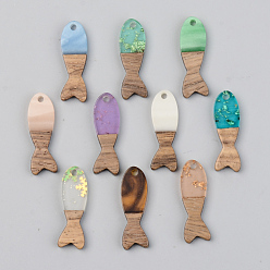 (52) Непрозрачная лаванда Подвески из смолы и ореха, рыба, разноцветные, 27.5x9x3 мм, отверстие : 2 мм