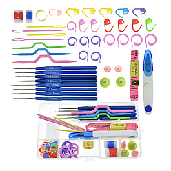 (52) Непрозрачная лаванда Наборы инструментов для вязания крючком, включая бамбуковые крючки для вязания крючком иглы, правитель, резать ножницами, пластиковые инструменты для ниток, спицы для вязания и маркер для петель с замком, алюминиевый держатель петель и иглы для вязальных крючков, разноцветные, штифты : 0.6~1.7 мм, 45 шт / комплект