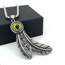 Нержавеющая Сталь Цвет Винтажные подвески из нержавеющей стали с двойным пером от сглаза, цвет нержавеющей стали