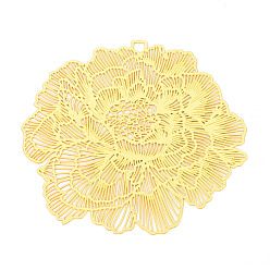 Настоящее золото 18K Латунные филигранные большие подвески, цветок, гравированные металлические украшения, без кадмия, без никеля и без свинца, реальный 18 k позолоченный, 52x57x0.3 мм, отверстие : 2.5x2.5 мм