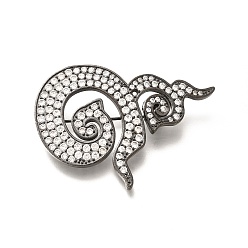 Черный Цвет Металла Тайские традиционные броши из латуни с микропаве из прозрачных кубических цирконий в виде девяти цифр, долговечный, без кадмия и без свинца, металлический черный , 38x52 мм