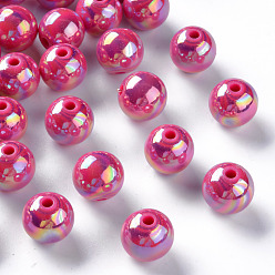 Camellia Opaque Acrylic Beads, AB Color Plated, Round, Camellia, 12x11mm, Hole: 2.5mm, about 566pcs/500g