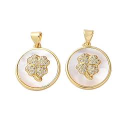 Клевер Латунные микро проложить кубического циркония подвески, с оболочкой, плоские круглые прелести, реальный 18 k позолоченный, стойки покрытие, прочное покрытие, без кадмия и без свинца, клевер, 20x18x3 мм, отверстие : 4.5x3.5 мм