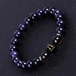 Smoky Quartz Natural Smoky Quartz Beaded Stretch Bracelets, with Synthetic Blue Goldstone Constellation, 7-1/4 inch(18.5cm)