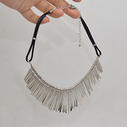 Платина Сплав длинный нагрудник с кисточками черный вощеный шнур ожерелья, платина, 14.76 дюйм (37.5 см)