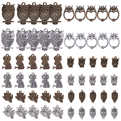 Mixed Color Tibetan Style Alloy Owl Pendants, Mixed Color, 7.4x7.2x1.7cm, 60pcs/box