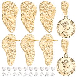 Настоящее золото 18K 12шт. кованые витые каплевидные латунные серьги-гвоздики, с отверстием, с 30 пластиковыми ушными гайками, реальный 18 k позолоченный, 23x12 мм, отверстие : 1.6 мм, штифты : 0.8 мм