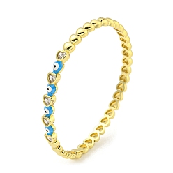 Deep Sky Blue Heart Brass Pave Clear Cubic Zirconia Hinged Bangles, Evil Eye Enamel Bangles for Women, Real 18K Gold Plated, Deep Sky Blue, Inner Diameter: 2-1/8 x 2-3/8 inch(5.5x6cm), 5mm