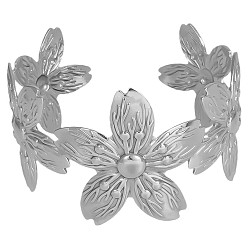 Нержавеющая Сталь Цвет Европейские и американские браслеты-манжеты из нержавеющей стали с цветочным узором для женщин, цвет нержавеющей стали, внутренний диаметр: 304 дюйм (2-3/8 см)