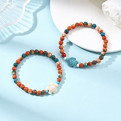 (52) Непрозрачная лаванда 2 браслеты из синтетического белого океанического нефрита и синтетической бирюзы в виде черепах, эластичные, для женщин и мужчин, разноцветные, внутренний диаметр: 2.15 дюйм (5.45 см)