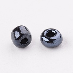 Black Glass Seed Beads, Opaque Colors Lustered, Round, Black, 4mm, Hole: 1.5mm, about 4500pcs/pound