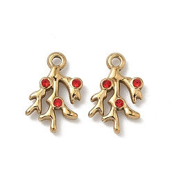 Настоящее золото 18K 304 из нержавеющей стали амулеты горный хрусталь, форма коралла, ионное покрытие (ip), реальный 18 k позолоченный, 13.5x10x2.5 мм, отверстие : 1.2 мм