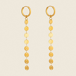 Chapado en Oro Real 18K 304 Pendientes colgantes de aro con borla, pequeños y redondos de acero inoxidable para mujer, real 18 k chapado en oro, 80x10 mm