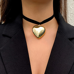 Золотой Черный бархатный шнур CCB пластиковый кулон в форме сердца, ожерелье-чокер для женщин, золотые, 11.81 дюйм (30 см)