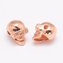 Розовое Золото Латунные бусины, без кадмия, без никеля и без свинца, череп, розовое золото , 12x8.5x9 мм, отверстие : 2 мм