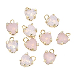Pink Латунные микро проложить кубического циркония подвески, сердце прелести, долговечный, стойки покрытие, без свинца и без кадмия, реальный 18 k позолоченный, розовые, 11.5x10.5x7.5~8 мм, отверстие : 3 мм