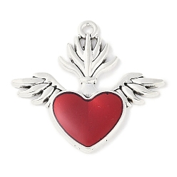 Античное Серебро Стойки обшивки сплава эмали подвески, без кадмия, без никеля и без свинца, Священное сердце с подвеской в виде крыльев, античное серебро, 27.5x30x2 мм, отверстие : 1.5 мм