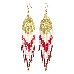 Разноцветный Серьги-подвески Toho с кисточкой и круглыми семенами в богемном стиле, 304 женские серьги с подвесками из нержавеющей стали, красочный, 103x20 мм