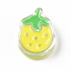 Yellow Transparent Acrylic Enamel Beads, Strawberry, Yellow, 24x18x9mm, Hole: 3.5mm