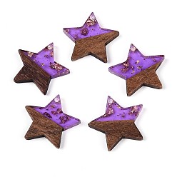 Сине-фиолетовый Подвески из смолы и ореха, звезда, золотая фольга, синий фиолетовый, 20.5x22~22.5x3~3.5 мм, отверстие : 1.5 мм