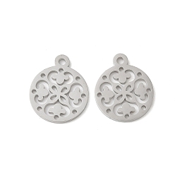 Нержавеющая Сталь Цвет 304 плоская круглая подвеска из нержавеющей стали с вырезанными лазером цветочными подвесками, цвет нержавеющей стали, 14.5x12x1 мм, отверстие : 1.4 мм