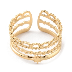 Настоящее золото 14K 304 многолинейные открытые манжеты из нержавеющей стали, реальный 14 k позолоченный, размер США 8 1/2 (18.5 мм)