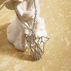 Лиса Не тускнеющий цвет нержавеющей стали 304 ожерелье с подвеской из нержавеющей стали, оригами животное, лиса, 17.72 дюйм (45 см), Кулон : 27x22 мм