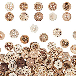 Mixed Shapes 200шт. 10 стили пуговиц из кокосовой скорлупы, 4 отверстие и 2-луночное, плоско-круглые, разнообразные, 12.5~13x2.5~4 мм, отверстие : 1.6~1.8 мм, 20 шт / стиль