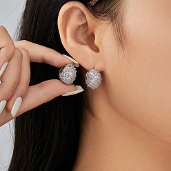 Серебро Элегантные плоские круглые серьги-кольца из латуни с прозрачным кубическим цирконием, серебряные, 16x14 мм