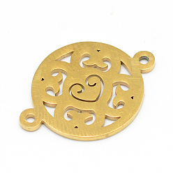 Golden PVD Vacuum Plating 201 Stainless Steel Connector Charms, Flat Round with Hollow Pattern, Real 18K Gold Plated, 20.5x15x1mm, Hole: 1.5mm
