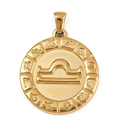 Весы 304 подвески из нержавеющей стали, ионное покрытие (ip), плоские круглые с созвездием, золотые, Весы, 28x25x2.5 мм, отверстие : 4.5x3.5 мм