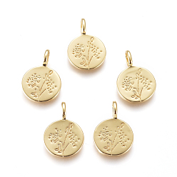 Золотой Латунные подвески, плоские круглые с цветком, золотые, 17.5x12x4.5 мм, отверстие : 4x2.5 мм