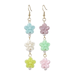 Golden Acrylic Dangle Earrings, with 304 Stainless Steel Earring Hooks, Flower, Golden, 88.5x15.5mm