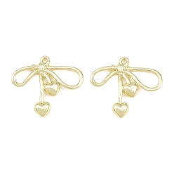 Golden Alloy Pendants, Bowknot with Heart Charms, Rack Plating, Cadmium Free & Lead Free, Golden, 19x21.5x3mm, Hole: 1.2mm