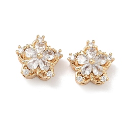 Прозрачный Латунные звенья с инкрустацией кубическим цирконием, цветок, реальный 18 k позолоченный, прозрачные, 13x13x7 мм, отверстие : 1.6 мм