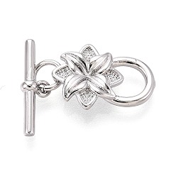 Платинированный 10шт латунные застежки, цветок, Реальная платина, 15 мм, отверстие : 0.5 мм
