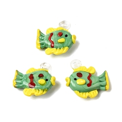 Лайм Подвески лэмпворк ручной работы, тропические рыбки-талисманы, желто-зеленые, 30~33x29~31x10~12 мм, отверстие : 3~4 мм