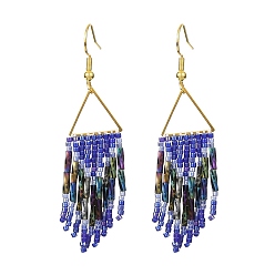 Средно-синий Серьги-люстры со стеклянными бусинами, золотые 304 женские серьги с кисточками из нержавеющей стали, светло-синий, 63.5x15 мм