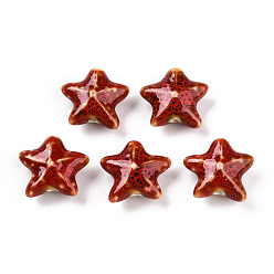 (123L) Белый крем непрозрачный блеск Фарфоровые бусины ручной работы, фантазии античного стекла фарфора, керамические бусины в виде морских звезд, огнеупорный кирпич, 18.5~20.5x21~22x8.5~10 мм, отверстие : 1.8~2.5 мм