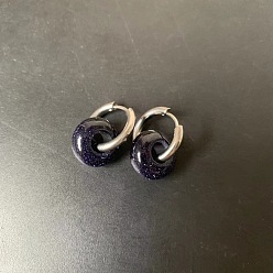 Синий Драгоценный Камень 304 Серьги-кольца из нержавеющей стали и синтетического синего золотистого камня в виде ронделей, цвет нержавеющей стали, 20x8 мм