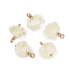 Lemon Quartz Heated Natural Lemon Quartz Pendants, Faceted Nuggets Charms, with Golden Tone Brass Findings, 13~15.5x8.5~15x8.5~15mm, Hole: 1.2~1.8mm, about 5pcs/bag