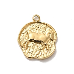 Овен 304 подвески из нержавеющей стали, текстурированный плоский круглый с подвеской в виде созвездий, реальный 14 k позолоченный, Овен, 17x14.5x2 мм, отверстие : 1.8 мм