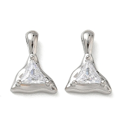 Платина Латунные микропаве прозрачные подвески с фианитом, треугольник прелести, платина, 13.5x9.5x5 мм, отверстие : 3x1.5 мм