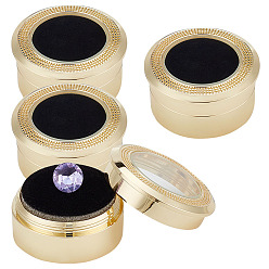 Light Gold 4шт. круглые коробки для хранения алмазов из сплава, Витрина для драгоценных камней с прозрачным стеклянным окном и губкой внутри, золотой свет, 3.25x1.65 см