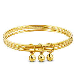 Brass Brass Charm Bangles, Bell, Real 24K Gold Plated, 2-3/8 inch(6.2cm)