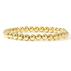 Латунь Женские эластичные браслеты из круглых латунных бусин на рождественскую тематику., золотые, 6.89 дюйм (17.5 см)