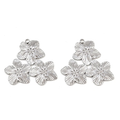 Нержавеющая Сталь Цвет 304 подвески из нержавеющей стали, тройной цветочный шарм, цвет нержавеющей стали, 29x31x2 мм, отверстие : 1.8 мм