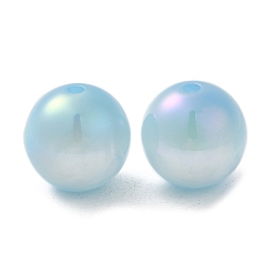 Bleu Ciel Clair Perles de résine opaques irisées, perles de bonbons, ronde, lumière bleu ciel, 12x11.5mm, Trou: 2mm