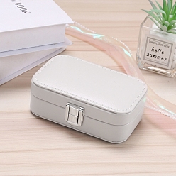 Светло-серый Коробка организатора ювелирных изделий искусственной кожи пу, с деревом внутри, обтянутый бархатом, портативный кейс для хранения ювелирных изделий, Для кольца, серьги и ожерелье, светло-серый, 12x7.5x4 см